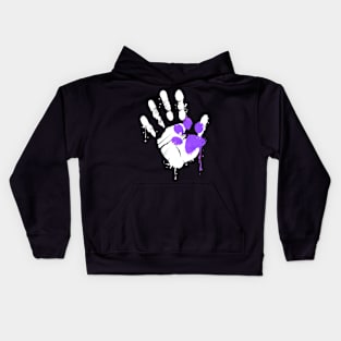 High Five Hand Print With Purple Paw Print On Purrsday Kids Hoodie